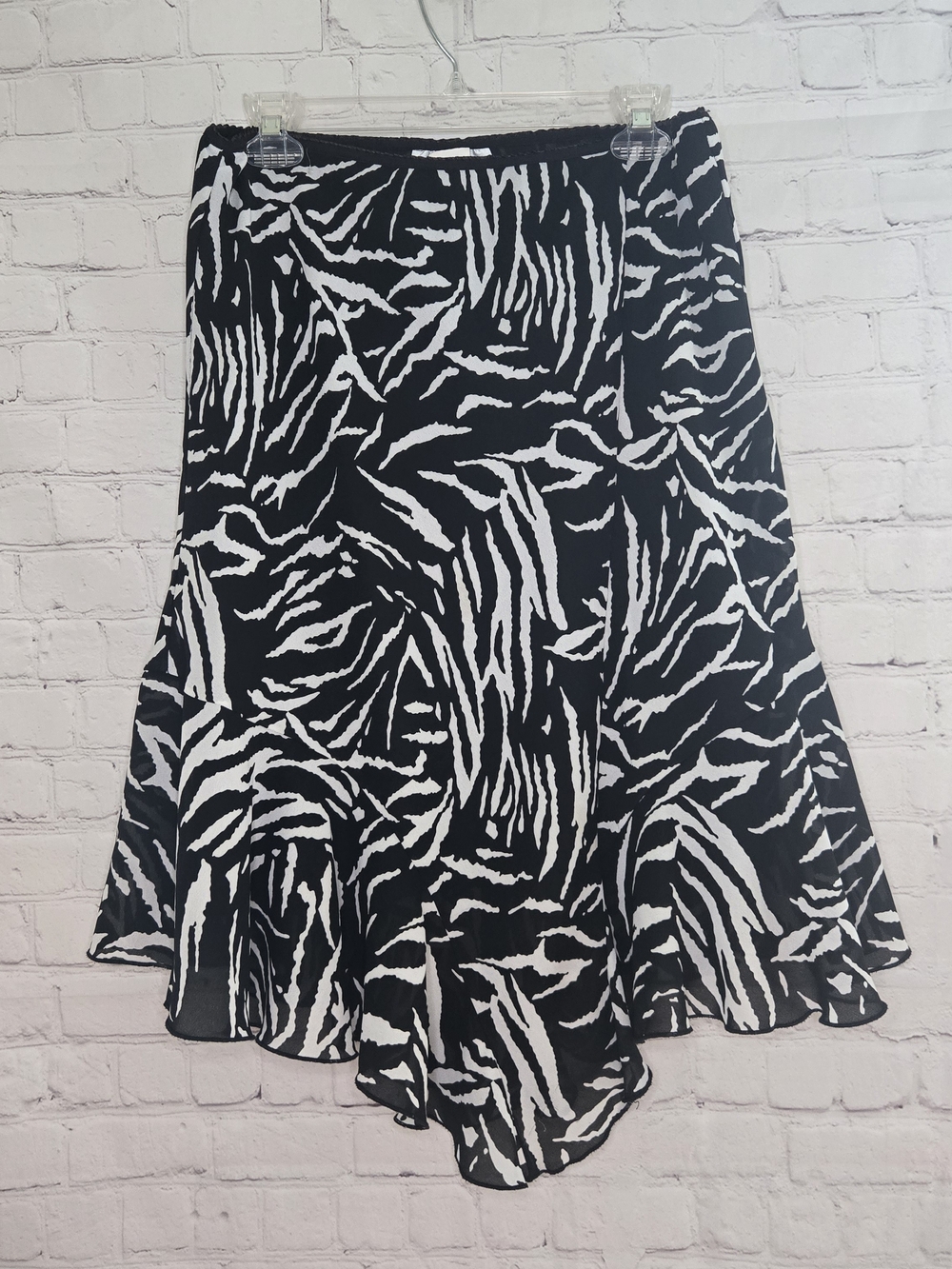 Y2k asymmetrical zebra print chiffon slip skirt Versailles Ruffle Hem Sz L Fairy